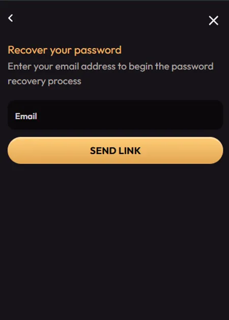 Mad Casino password recovery screen